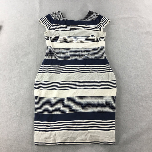 Forever New Womens Bodycon Dress Size 14 White Blue Striped Mini