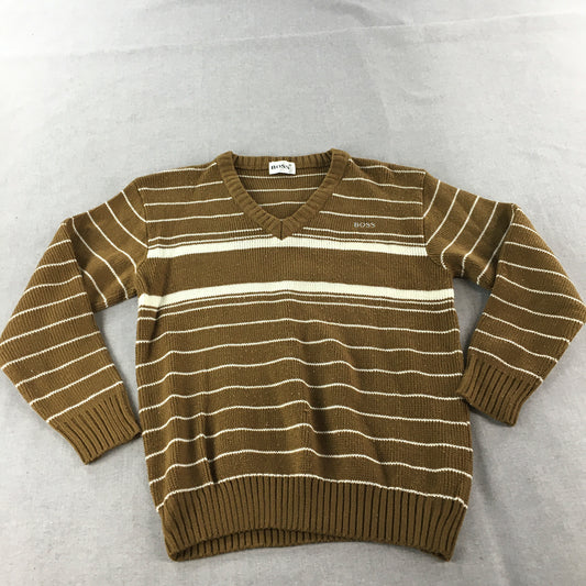 Vintage Hugo Boss Mens Knit Sweater Size S Brown White Striped Jumper