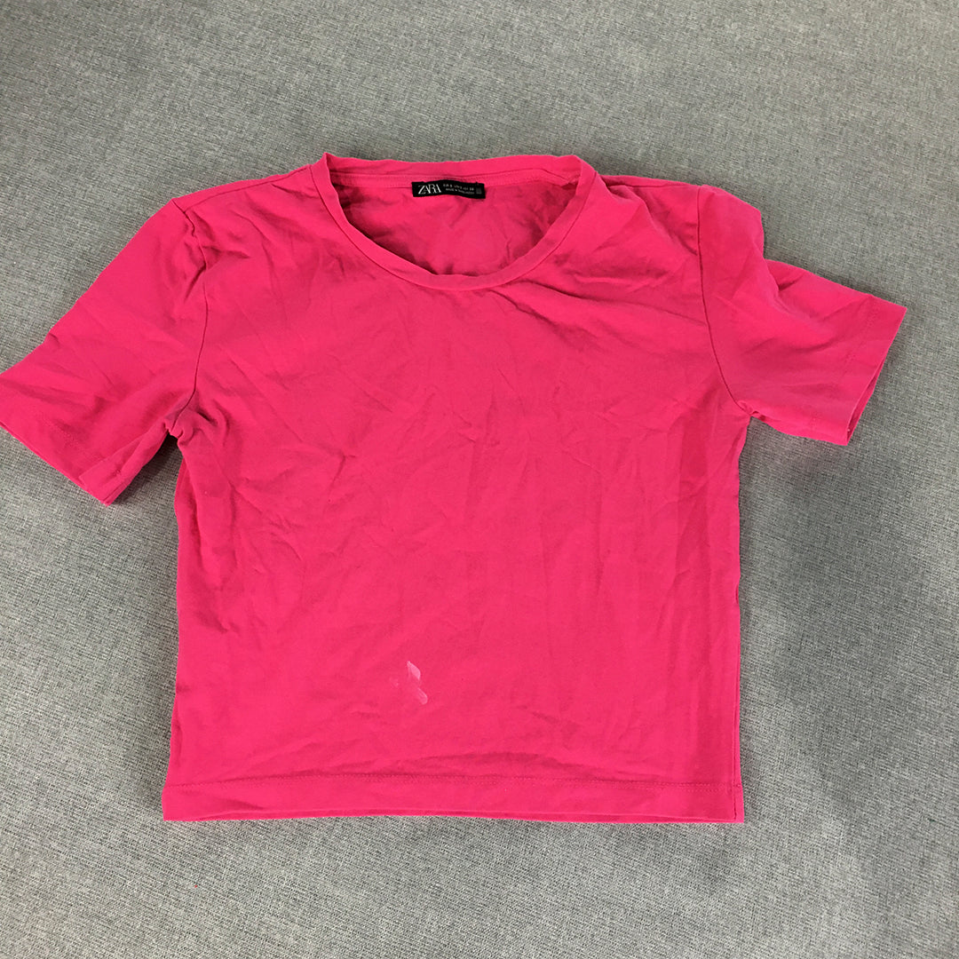 Zara Womens Cropped T-Shirt Size S Hot Pink Short Sleeve Top