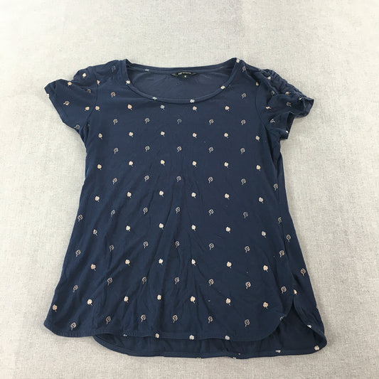 Portmans Womens Top Size S Blue Leaf Dot Short Sleeve Shirt