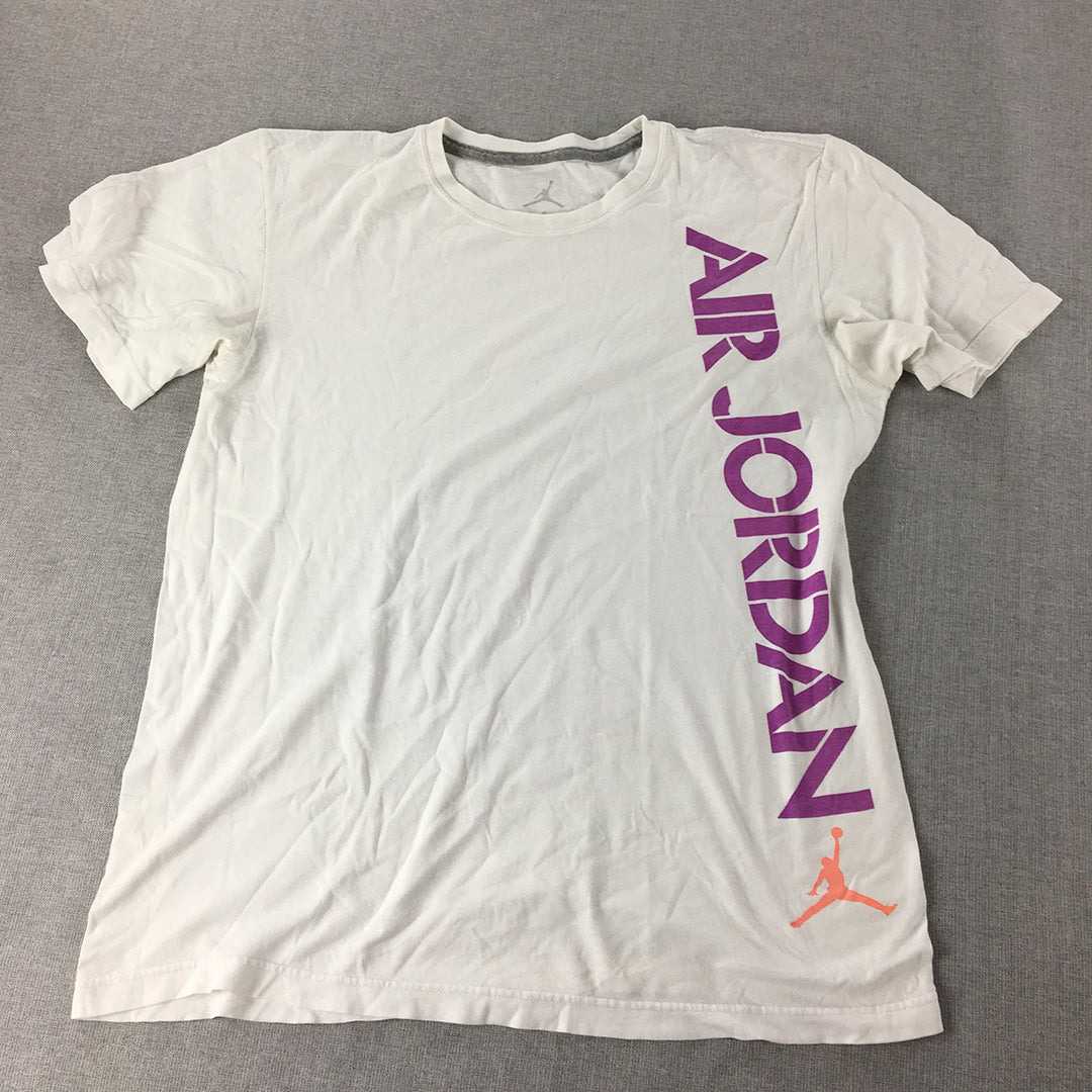 Nike Air Jordan Mens T-Shirt Size M White Purple Logo Jumpman Short Sleeve