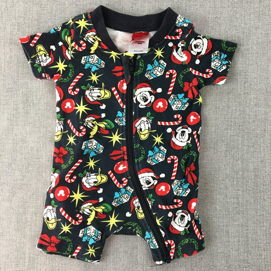 Disney Mickey Mouse Christmas Baby Bodysuit Size 000 Navy Blue Zip Jumpsuit