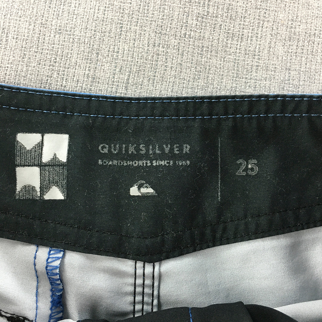 Quiksilver Board Shorts Size 25 Waist Blue Surf Swim Logo Camo Pattern Boardies