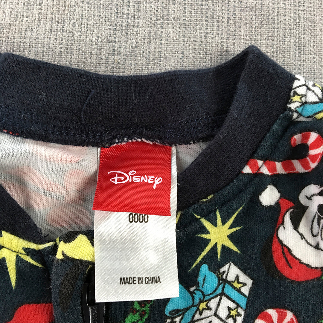 Disney Mickey Mouse Christmas Baby Bodysuit Size 000 Navy Blue Zip Jumpsuit