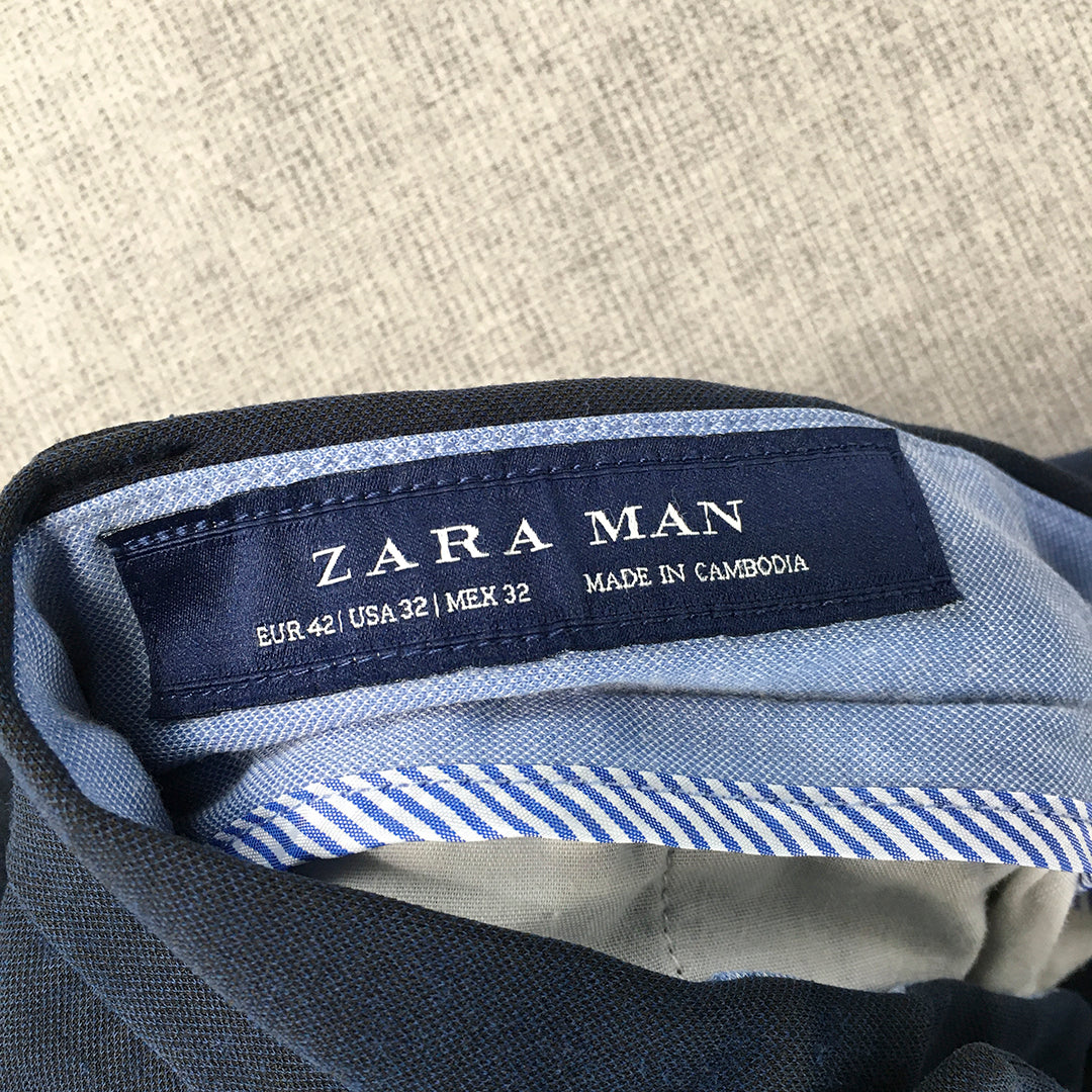 Zara Man Dress Pants Size 32 Navy Blue Straight Leg Formal