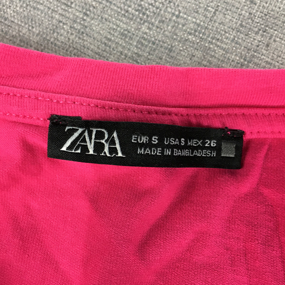 Zara Womens Cropped T-Shirt Size S Hot Pink Short Sleeve Top