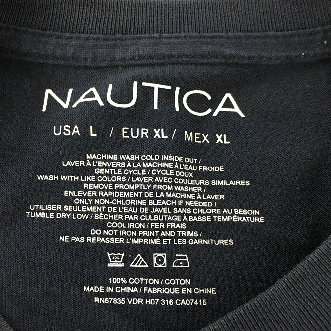 Nautica Mens T-Shirt Size L Navy Blue Big Logo Short Sleeve Crew Neck Tee