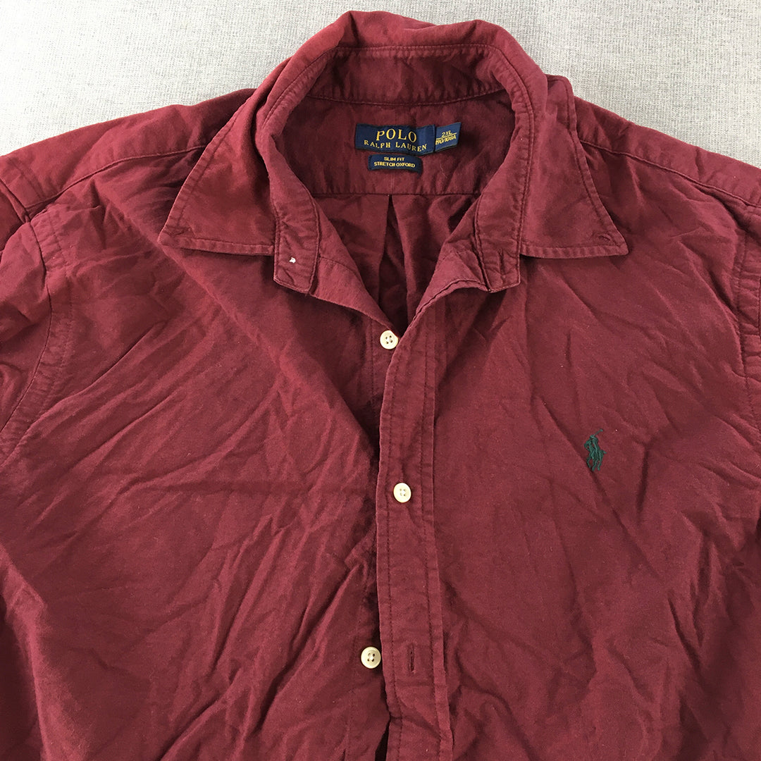 Polo Ralph Lauren Mens Shirt Size 2XL Red Long Sleeve Slim Fit Stretch Button-Up