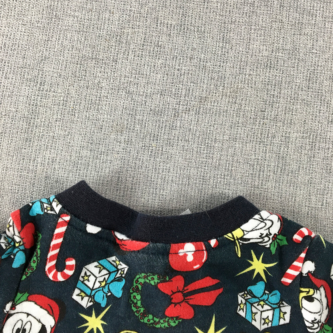 Disney Mickey Mouse Christmas Baby Bodysuit Size 000 Navy Blue Zip Jumpsuit