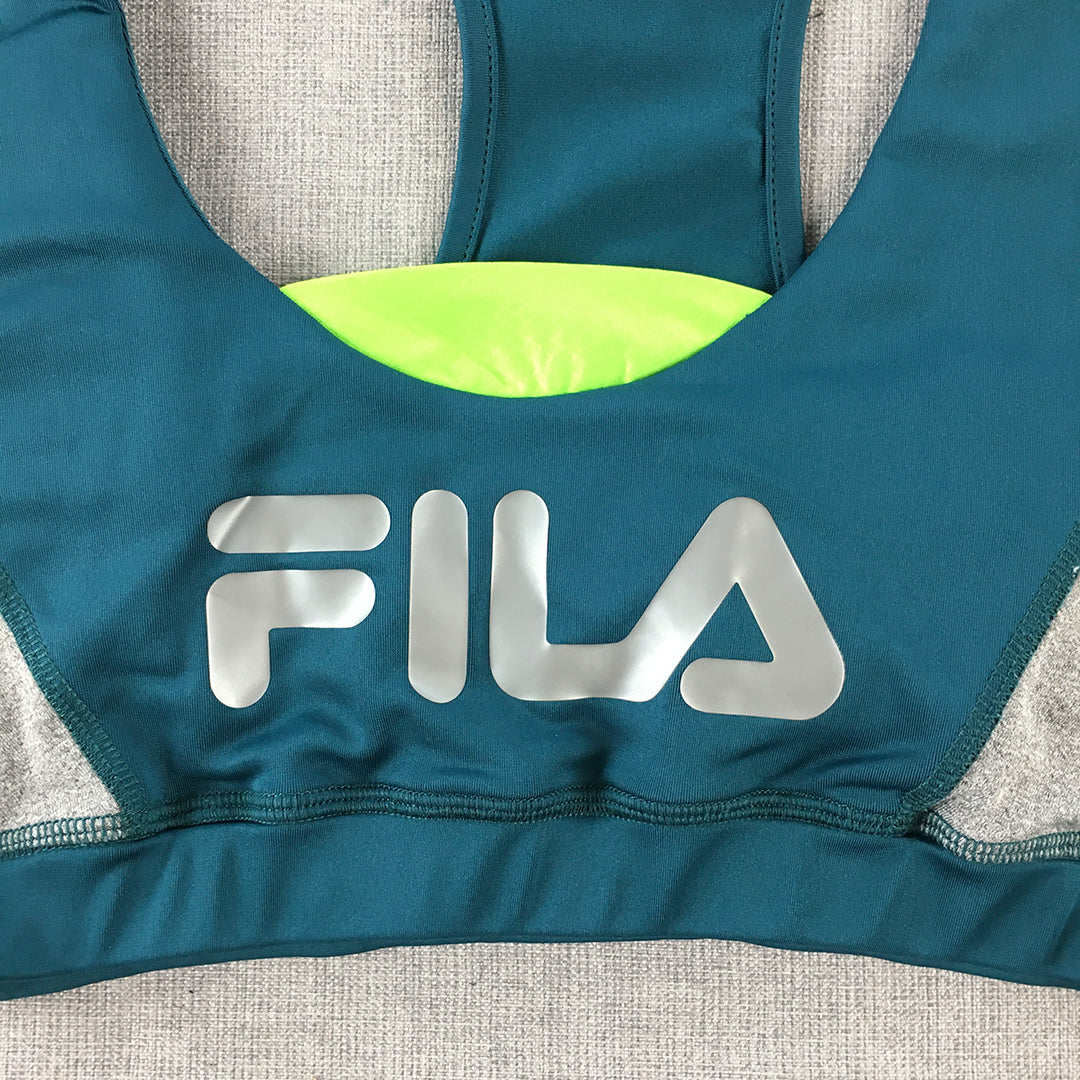 FILA Womens Sports Bra Size L Blue Logo Sleeveless Cropped Top Gym