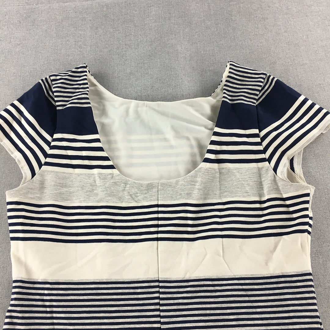 Forever New Womens Bodycon Dress Size 14 White Blue Striped Mini