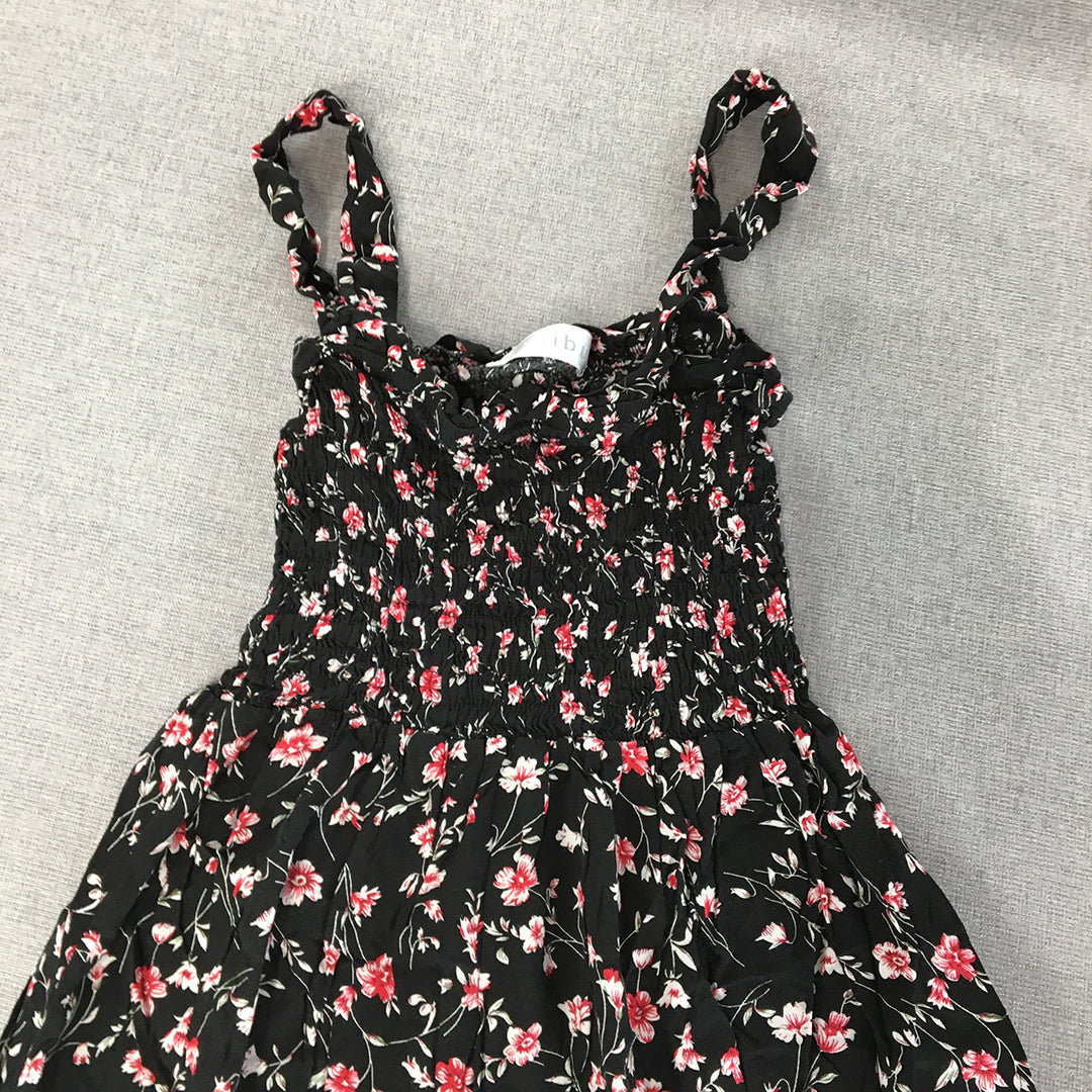 Malibu Womens Mini Dress Size 8 Black Floral Fit Flare Sleeveless