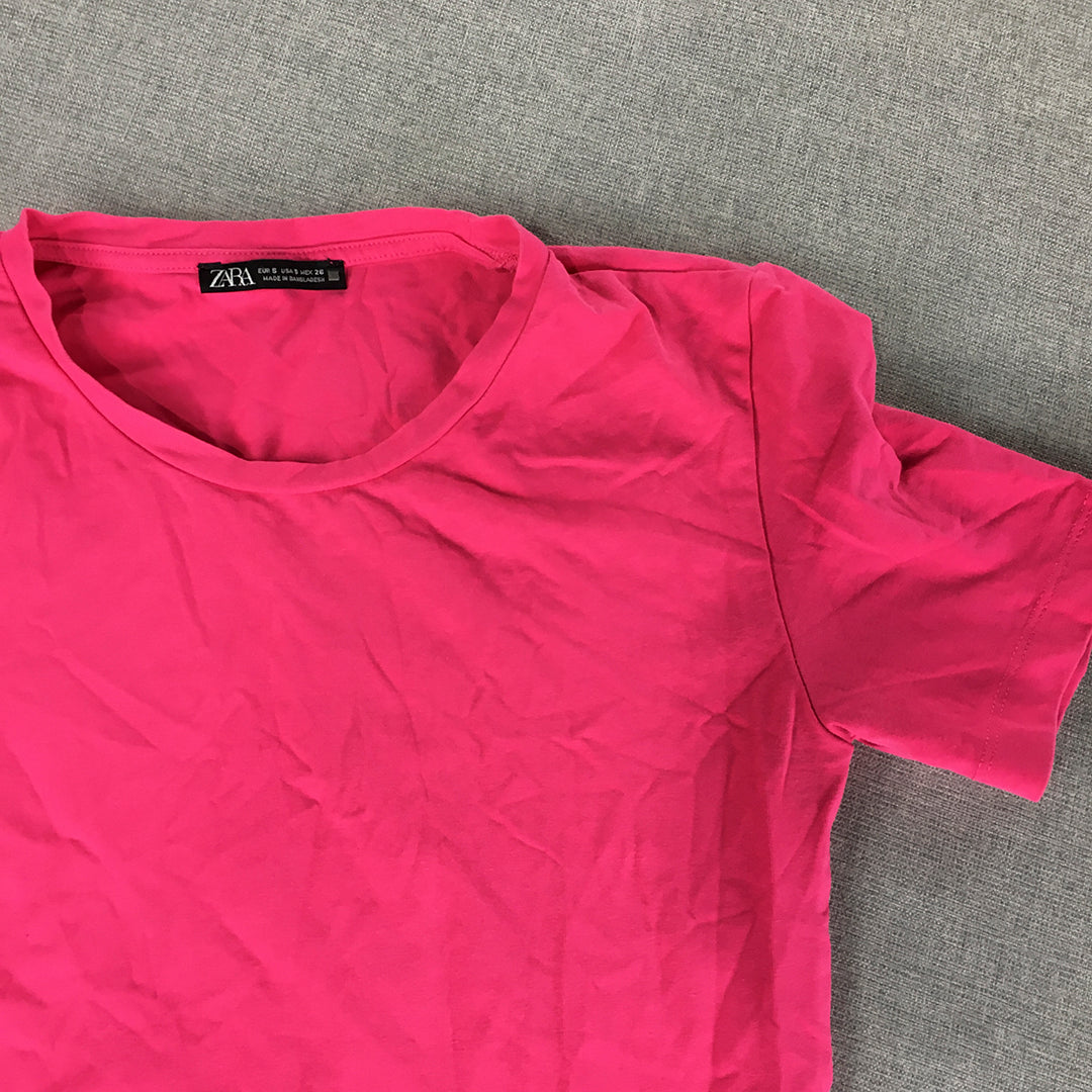 Zara Womens Cropped T-Shirt Size S Hot Pink Short Sleeve Top