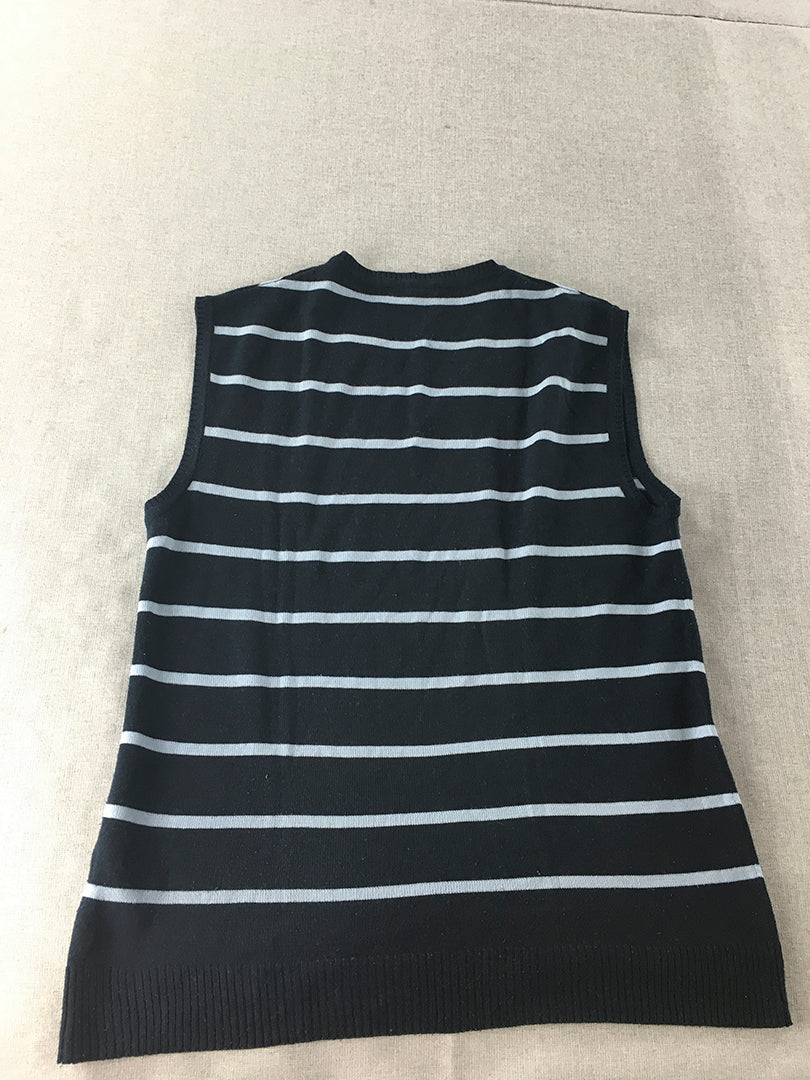 Allen Solly Mens Knit Vest Size M Navy Blue Striped Sleeveless Jumper