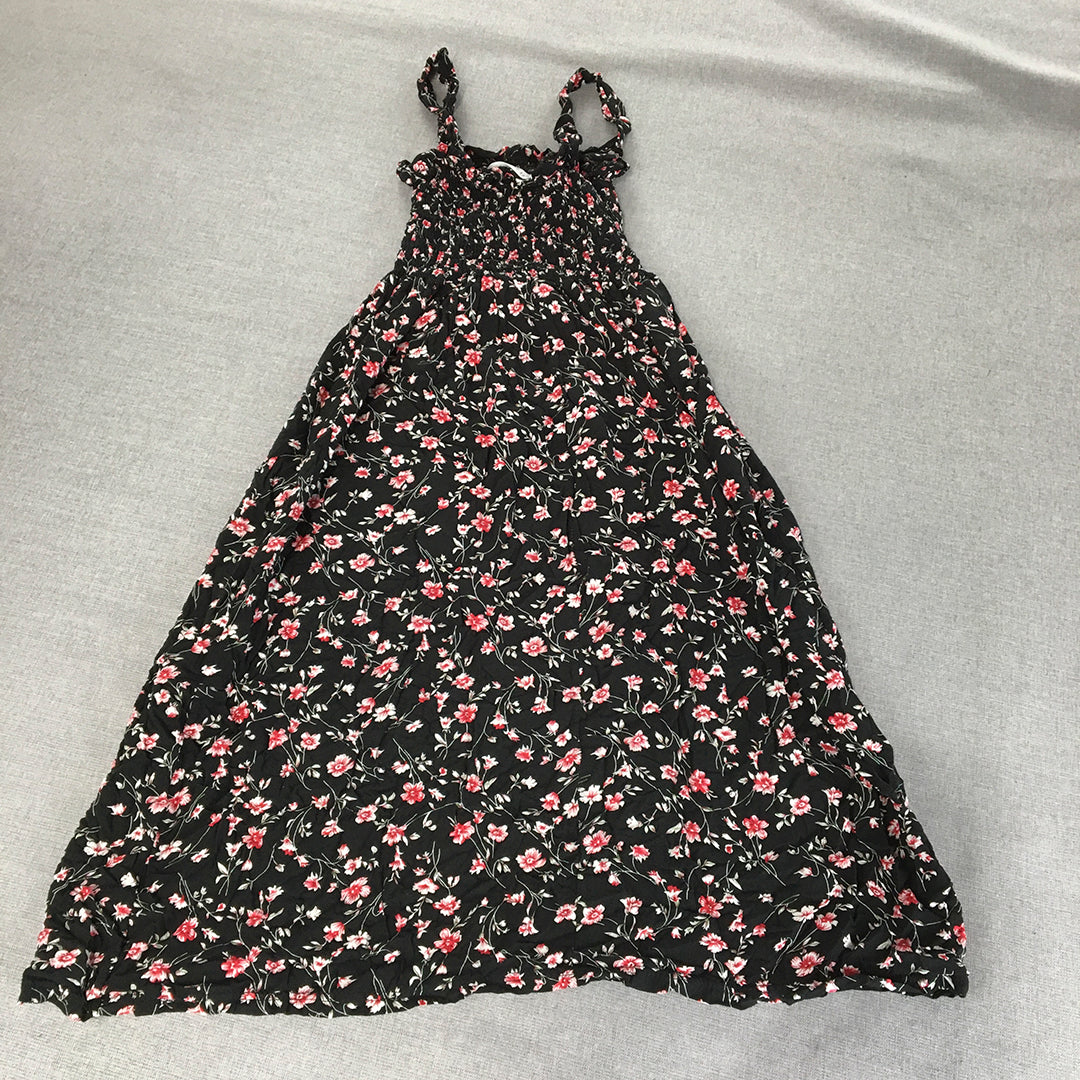 Malibu Womens Mini Dress Size 8 Black Floral Fit Flare Sleeveless