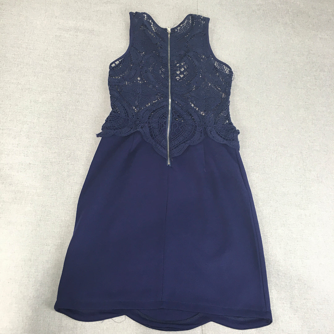 Miracle Womens Pencil Dress Size 12 Blue Lace Sleeveless Sleeveless Mini