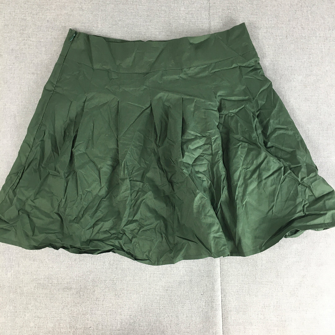 NEW Princess Polly Womens Mini Skirt Size 10 Green Pleated Flared A-Line