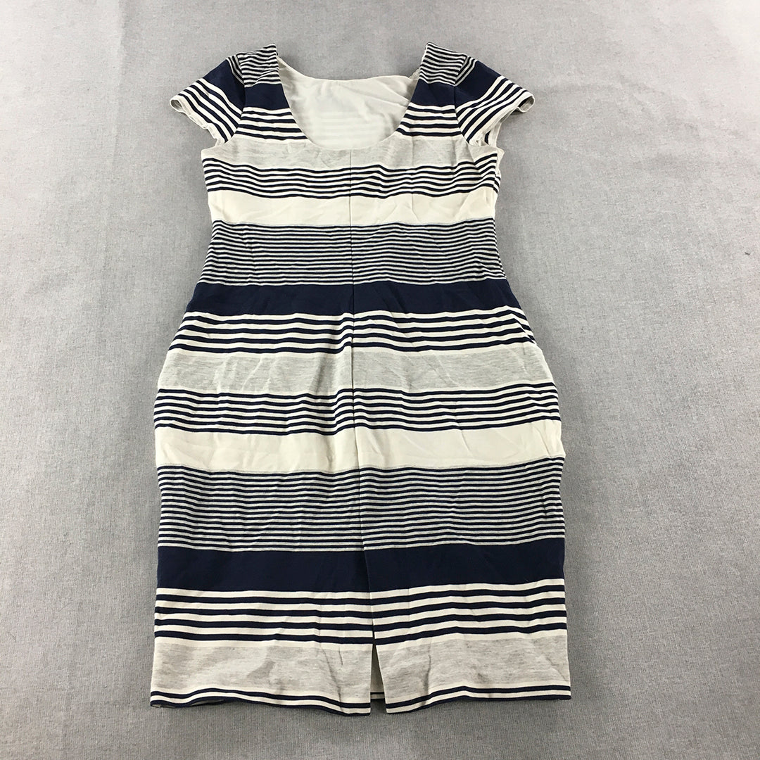 Forever New Womens Bodycon Dress Size 14 White Blue Striped Mini