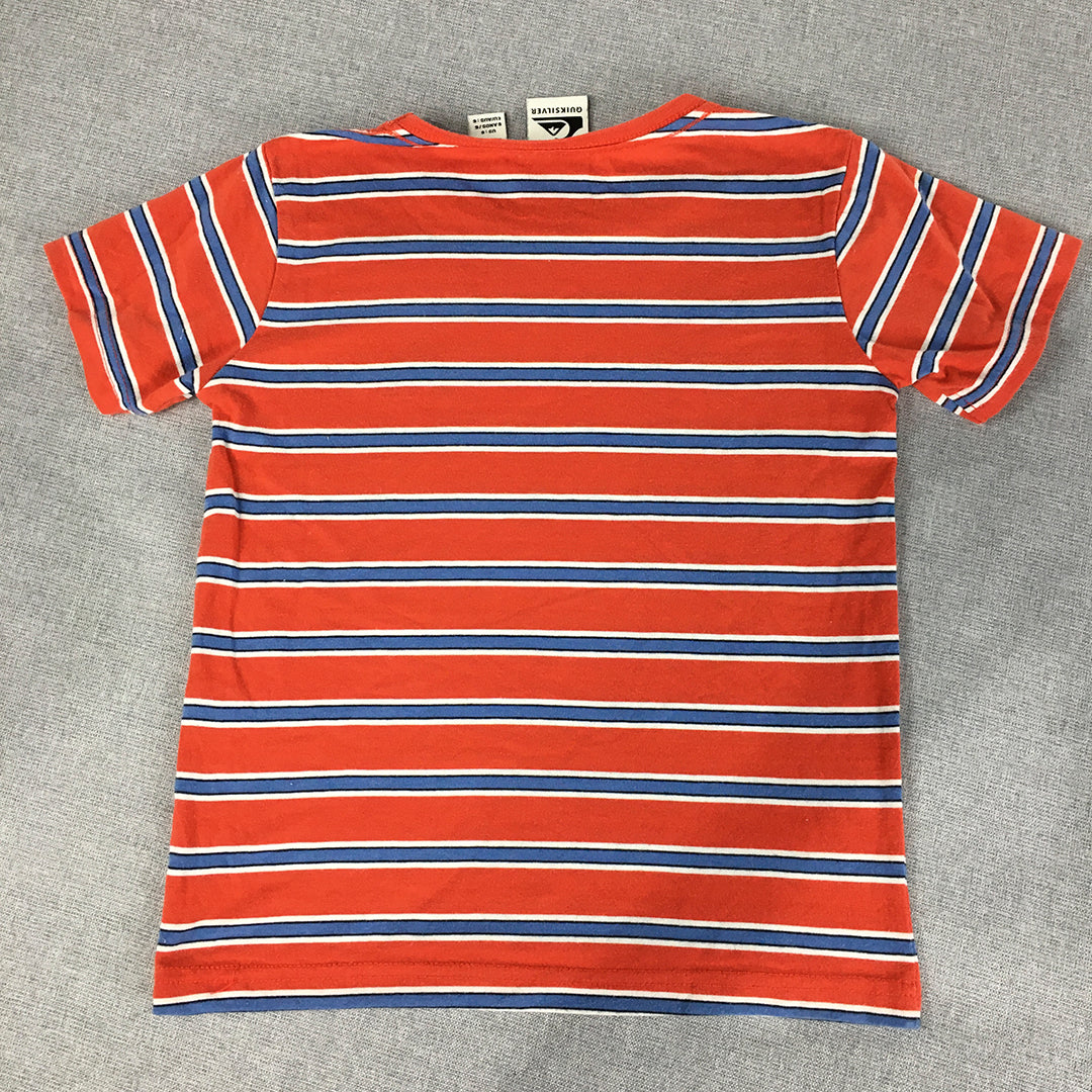 Quiksilver Kids Boys T-Shirt Size 6 Red Blue Striped Logo Short Sleeve Top