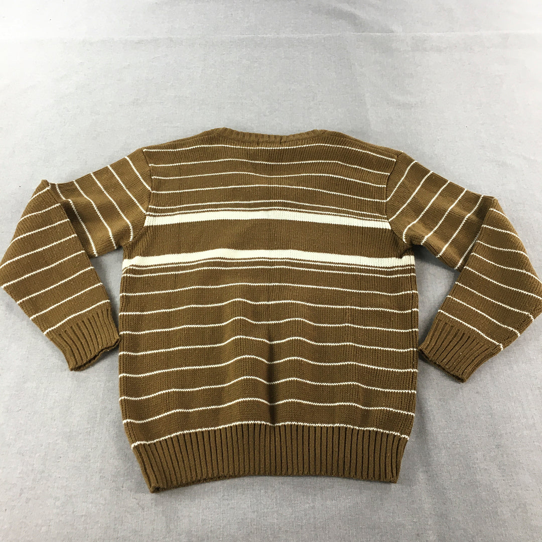 Vintage Hugo Boss Mens Knit Sweater Size S Brown White Striped Jumper