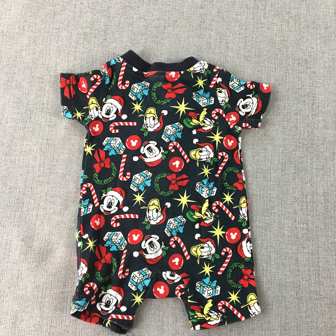 Disney Mickey Mouse Christmas Baby Bodysuit Size 000 Navy Blue Zip Jumpsuit