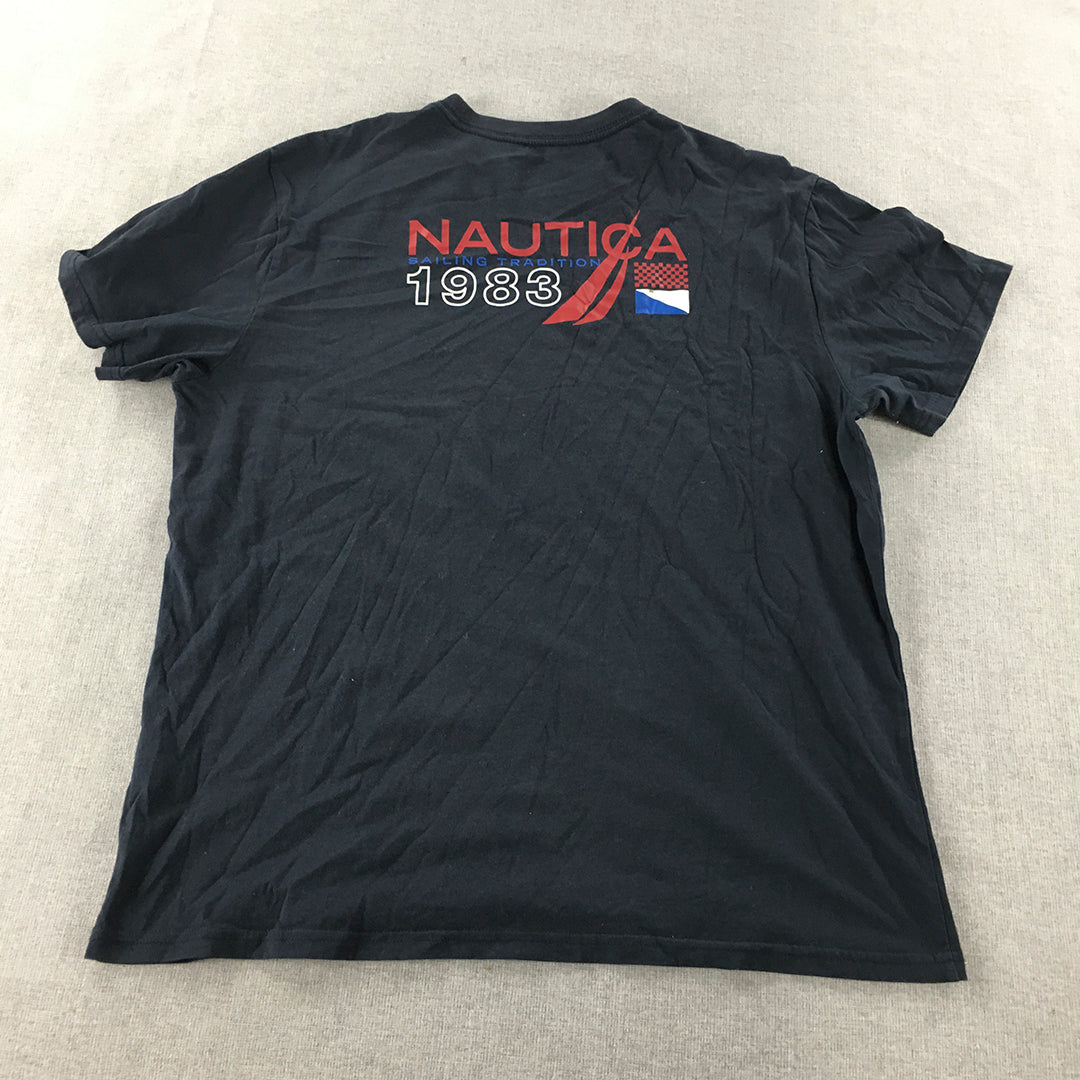 Nautica Mens T-Shirt Size L Navy Blue Big Logo Short Sleeve Crew Neck Tee