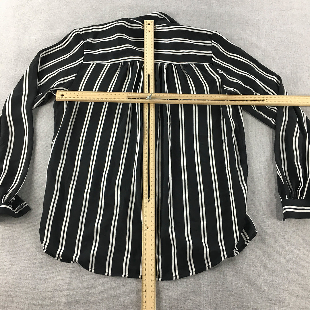 H&M Womens Shirt Size 2 Black Striped Long Sleeve Button-Up