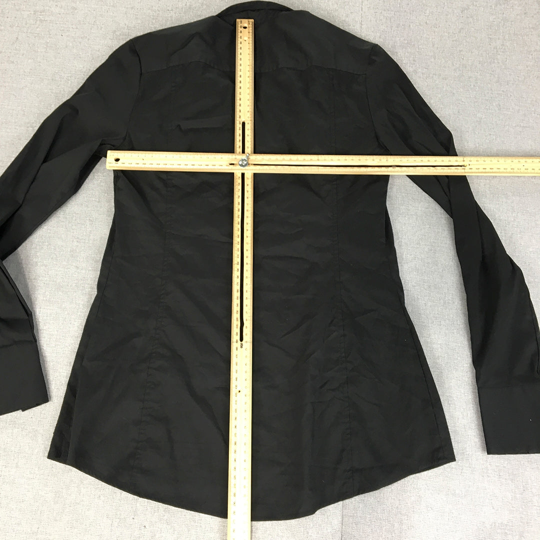 Guess Womens Shirt Size M Black Stretch Fabric Long Sleeve Button-Up Collared