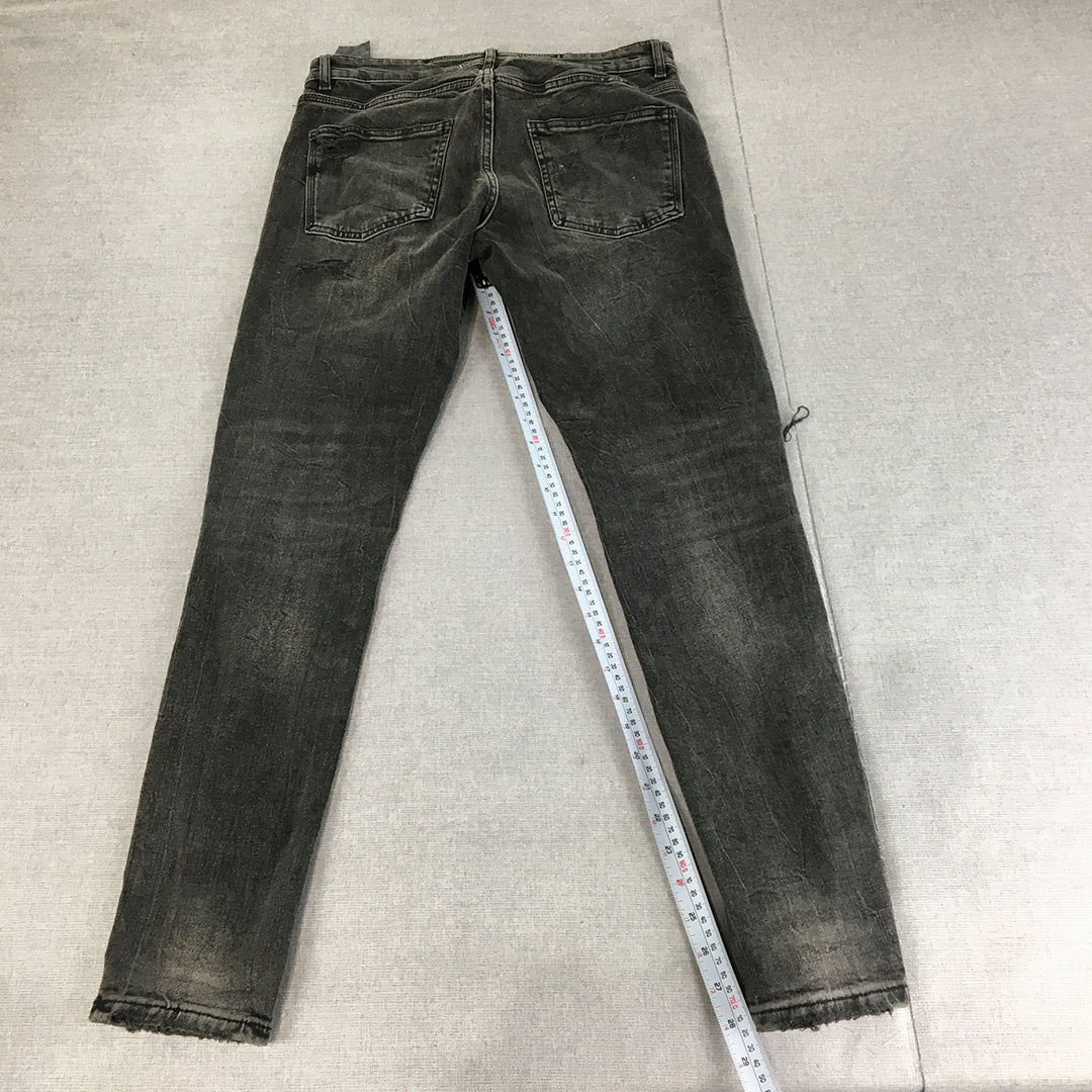 Zara Mens Skinny Jeans Size 31 Black Dark Wash Ripped Stretch Denim