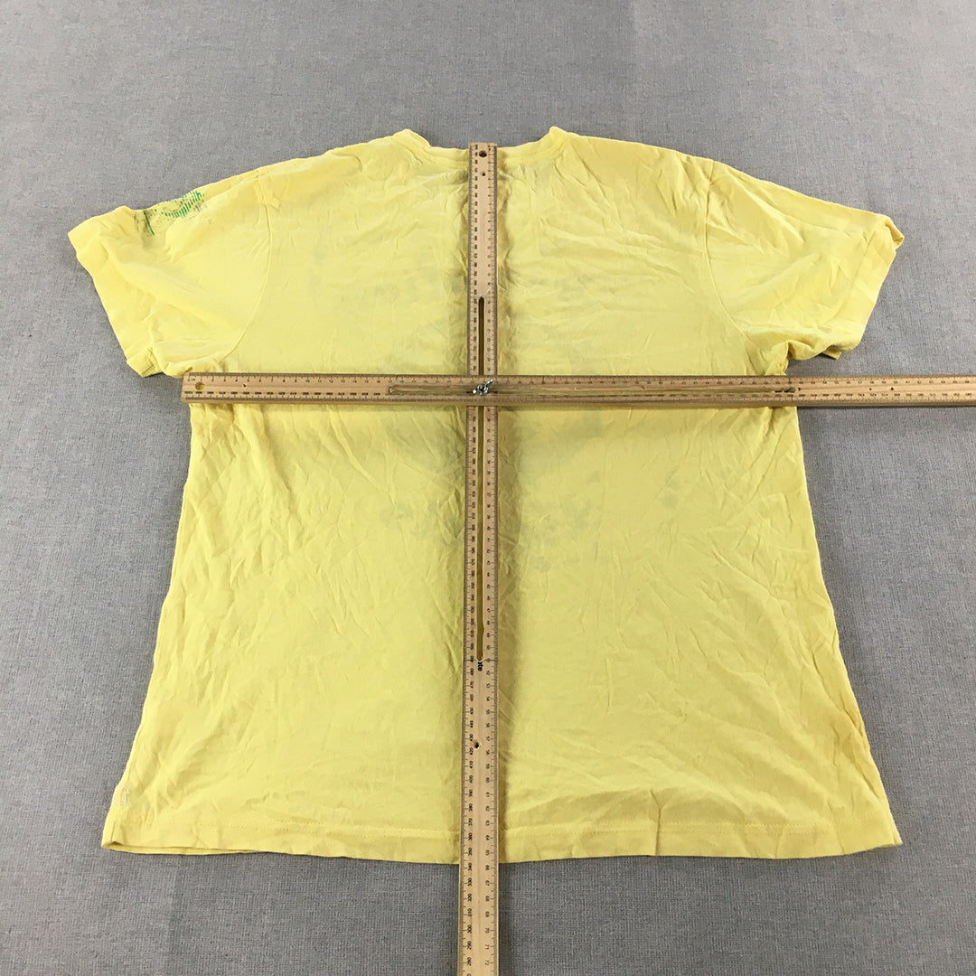 Guess Mens T-Shirt Size M Yellow Grunge Logo Short Sleeve Tee