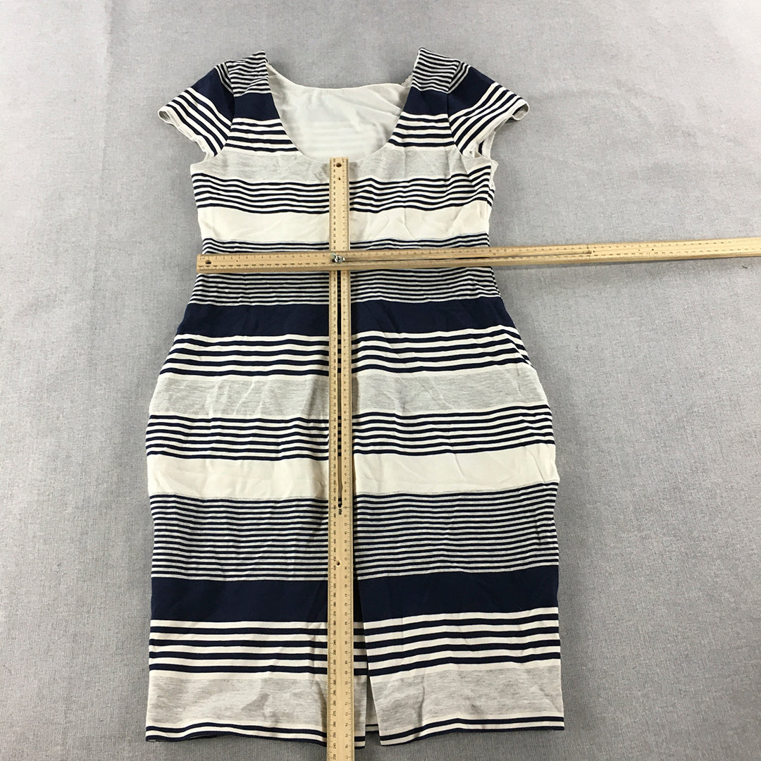 Forever New Womens Bodycon Dress Size 14 White Blue Striped Mini