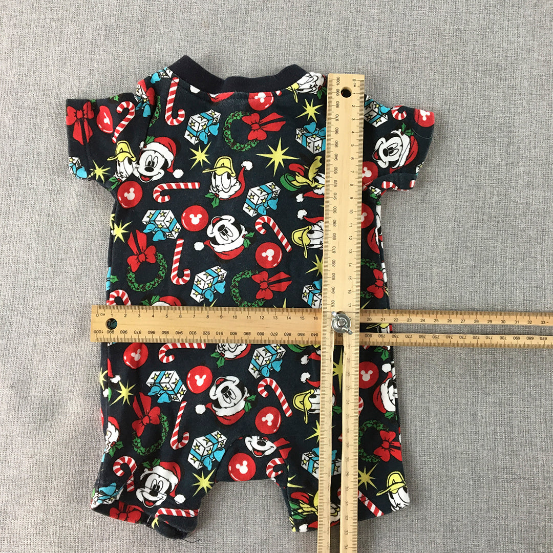 Disney Mickey Mouse Christmas Baby Bodysuit Size 000 Navy Blue Zip Jumpsuit