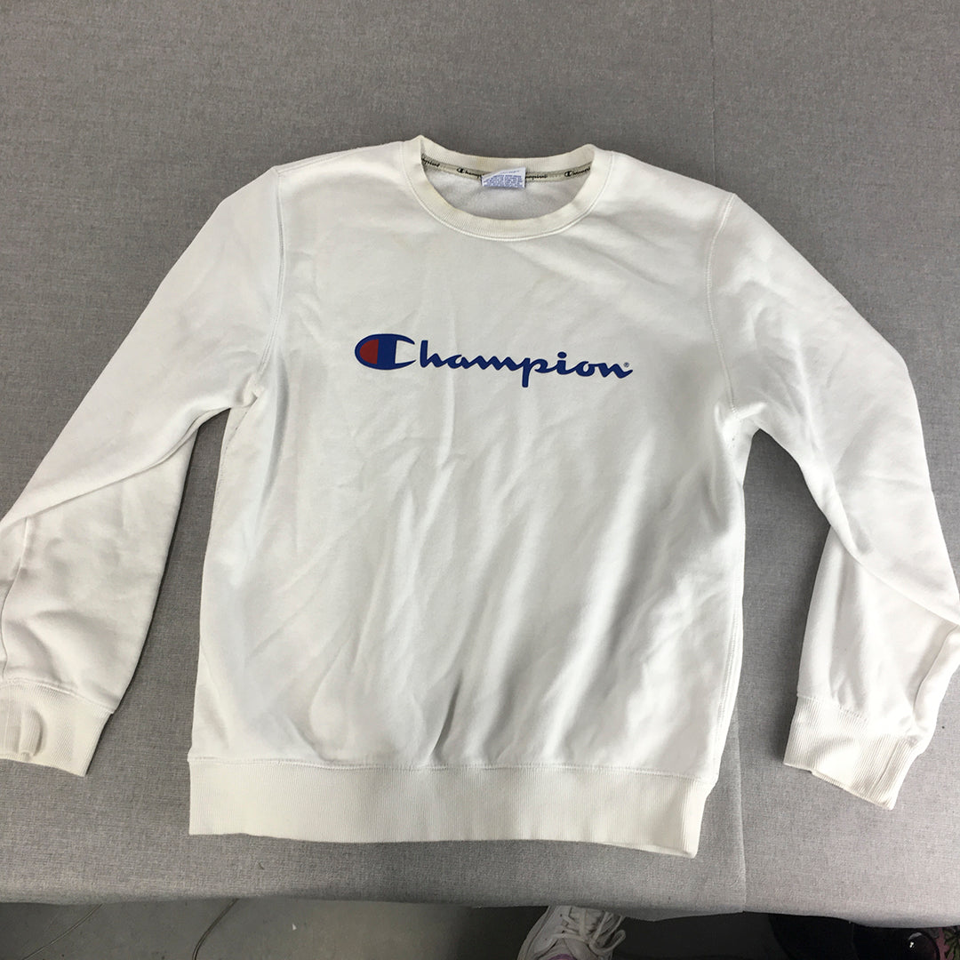 Champion Mens Sweater Size L White Big Logo Crew Neck Pullover Jumper