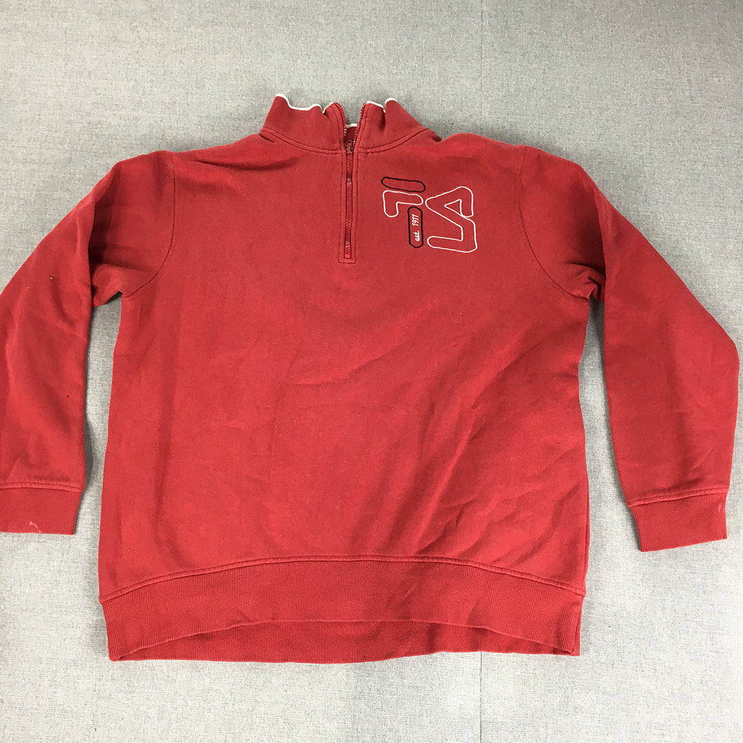 FILA Mens Sweater Size XL Red Embroidered Logo 1/4 Zip Mock Neck Jumper