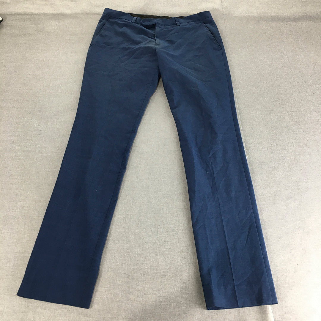 New England Mens Dress Pants Size 32 (W32 x L32) Blue Slim Straight Pockets