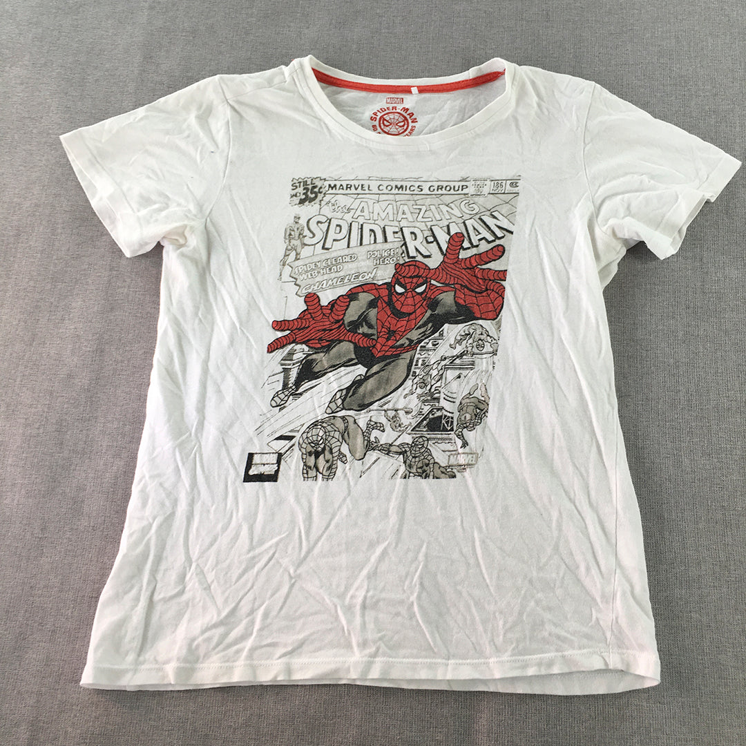 Marvel Spider-Man Kids Boys T-Shirt Size 14 White Short Sleeve Comic Tee