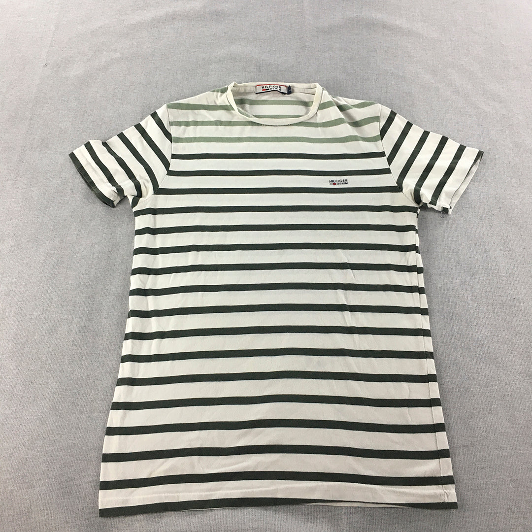 Tommy Hilfiger Womens T-Shirt Size L White Green Striped Short Sleeve