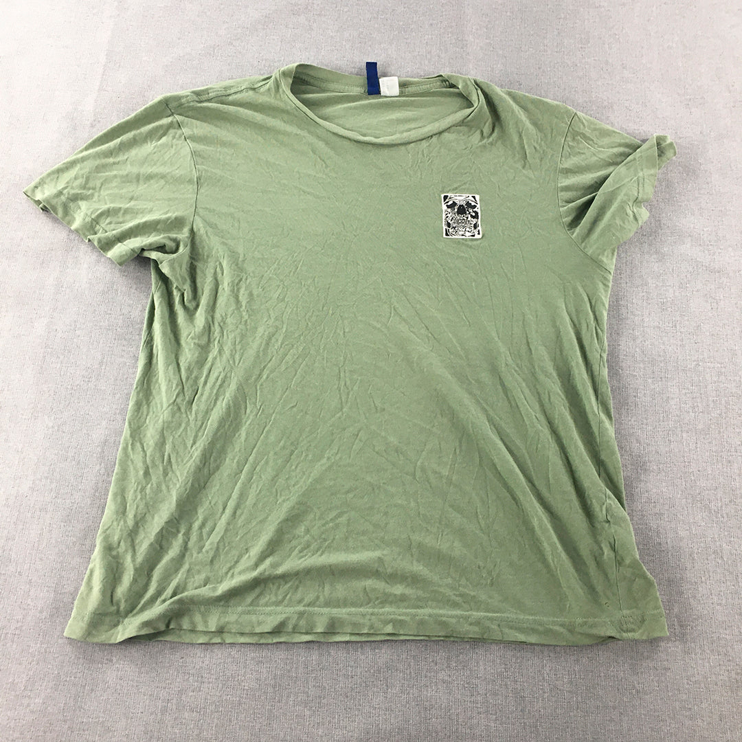 H&M Mens T-Shirt Size M Green Skull Embroidered Short Sleeve Crew Neck Tee