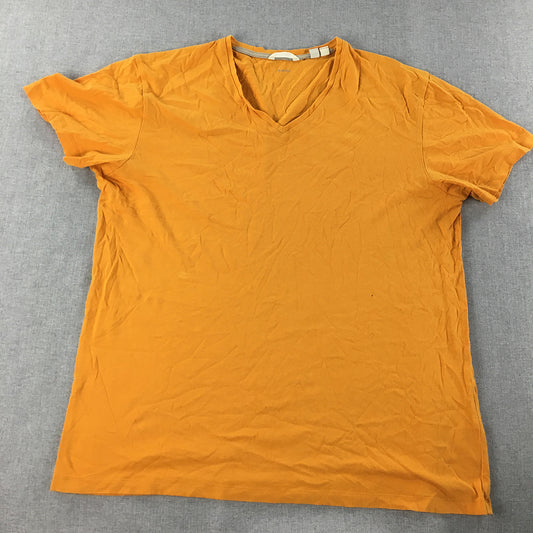 Esprit Mens T-Shirt Size L Slim Fit Yellow V-Neck Short Sleeve Tee