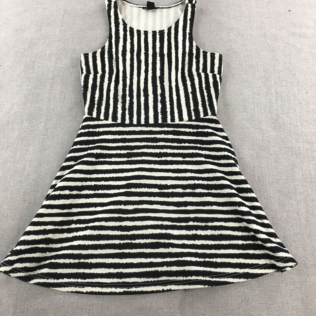 H&M Womens Mini Dress Size S Black White Striped Sleeveless Fit & Flare