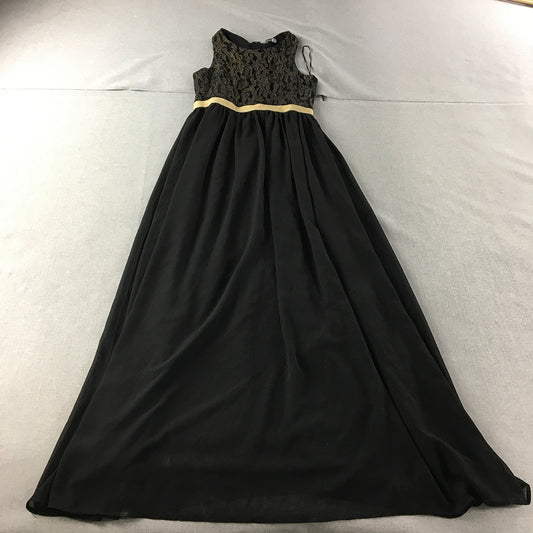 Boohoo Night Womens Evening Gown Size 8 Black Gold Full Length Formal Event