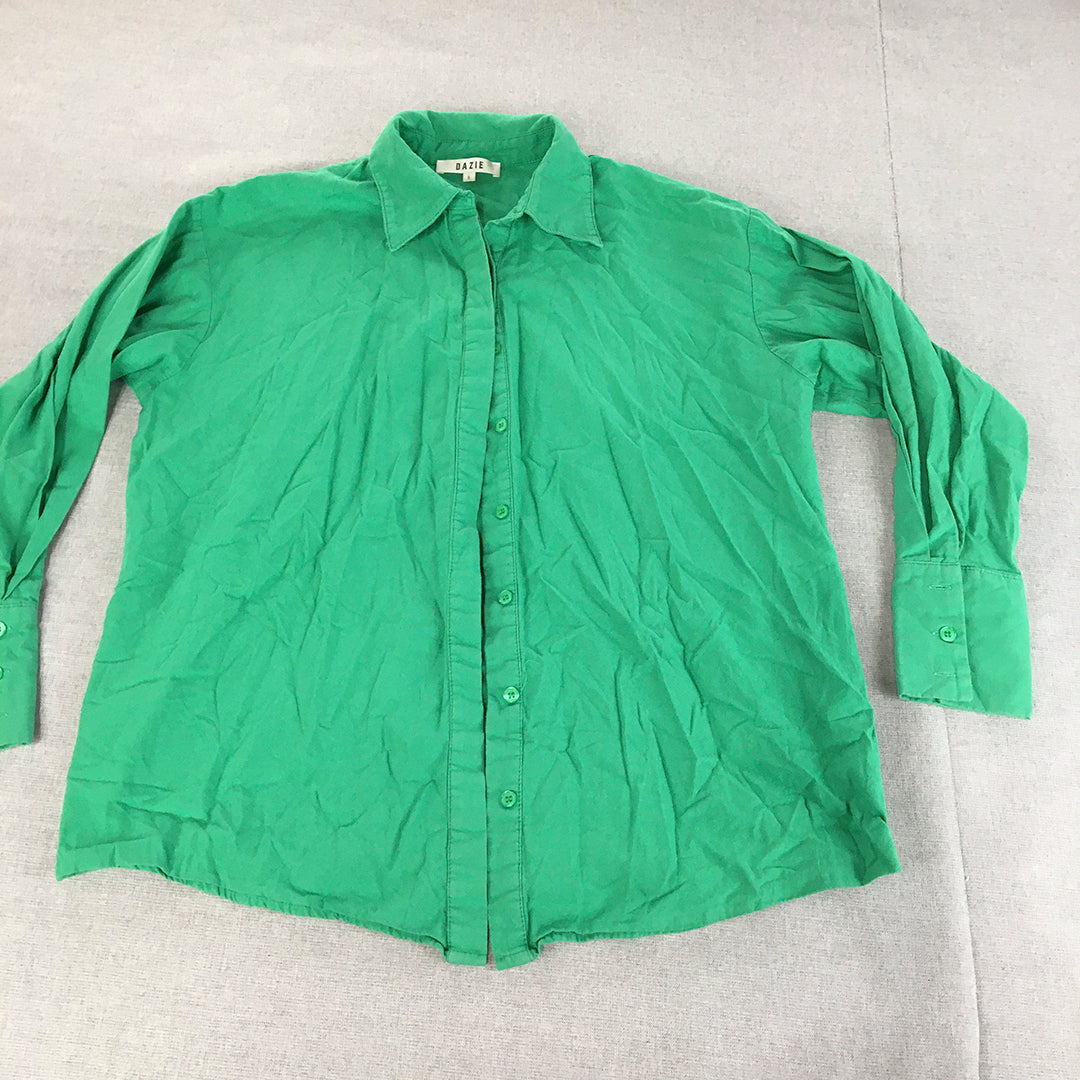 Dazie Womens Shirt Size 6 Green Long Sleeve Button-Up Collared