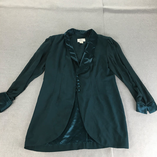 Vintaga Laura K Womens Jacket Size 18 Dark Green Button Satin Collar Blazer