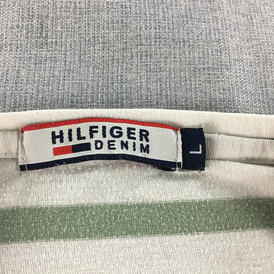 Tommy Hilfiger Womens T-Shirt Size L White Green Striped Short Sleeve