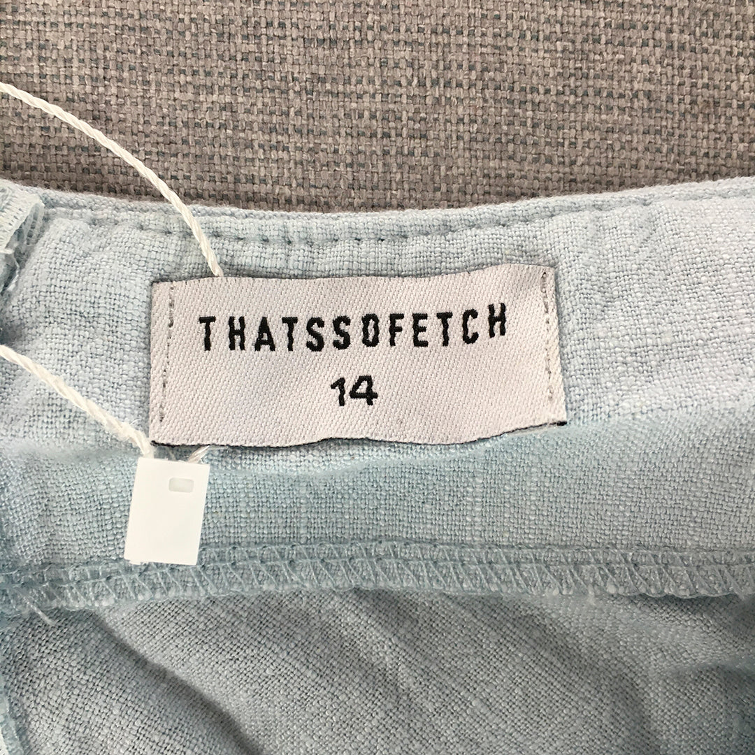 NEW Thats So Fetch Womens Linen Mini Skirt Size 14 Light Blue