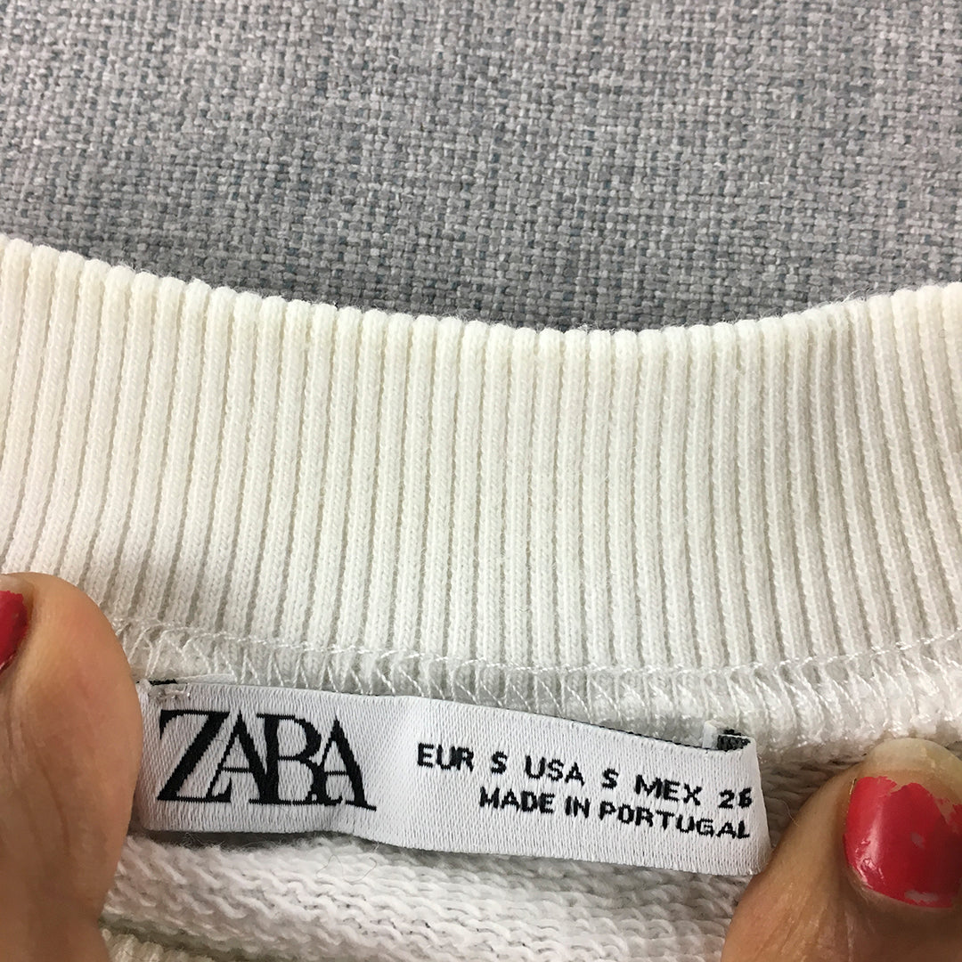 Zara Womens Knit Top Size S White Short Sleeve Crew Neck Shirt