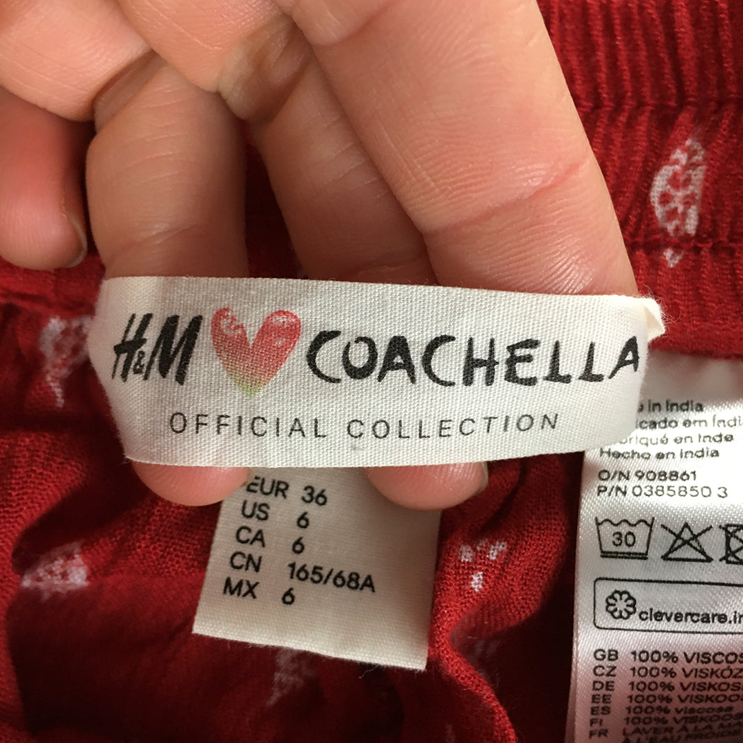 H&M x Coachella Womens Shorts Size 6 Red Dot Drawstring Elastic Waist