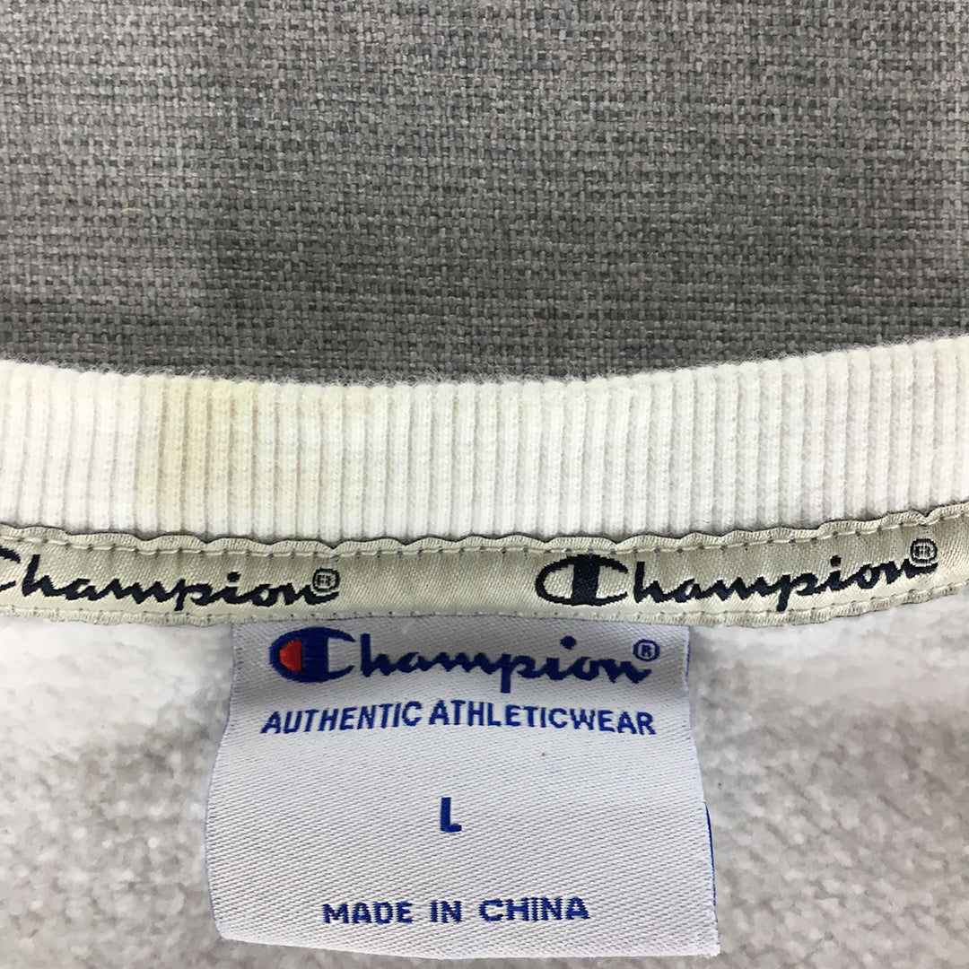 Champion Mens Sweater Size L White Big Logo Crew Neck Pullover Jumper