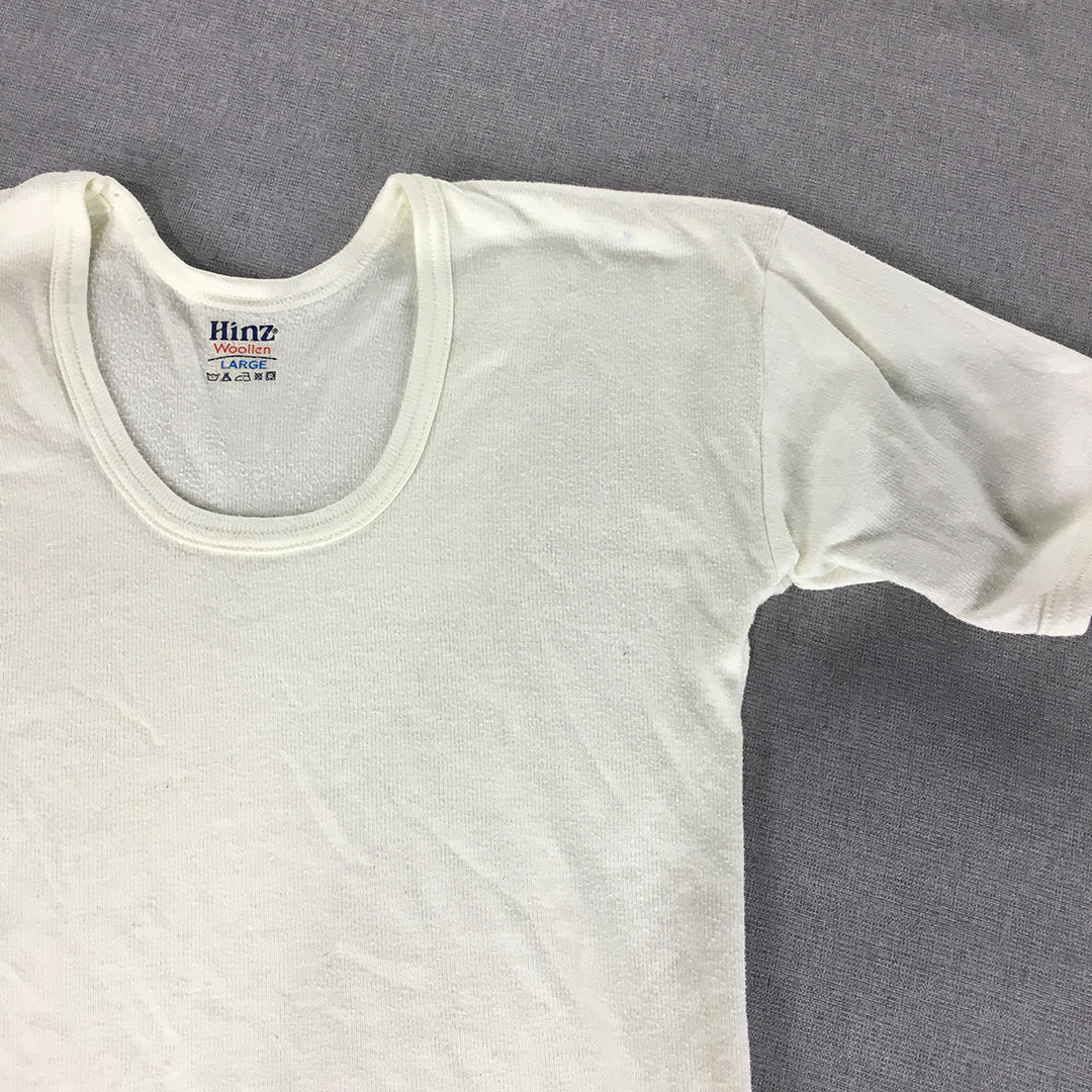 Hinz Woollen T-Shirt Size L White Stretch Knit Short Sleeve