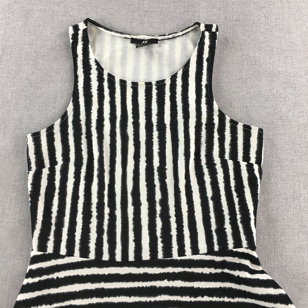 H&M Womens Mini Dress Size S Black White Striped Sleeveless Fit & Flare